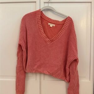 Aeropostale Pink V-Neck Cropped Sweater